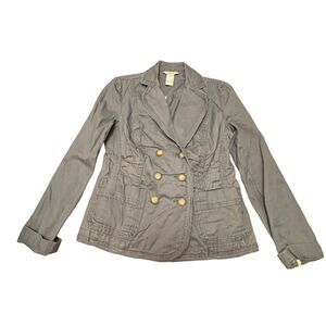 Sundance Utility Jacket Women's Sz PXS Gray L/S Pockets Raw Hems Double Breasted